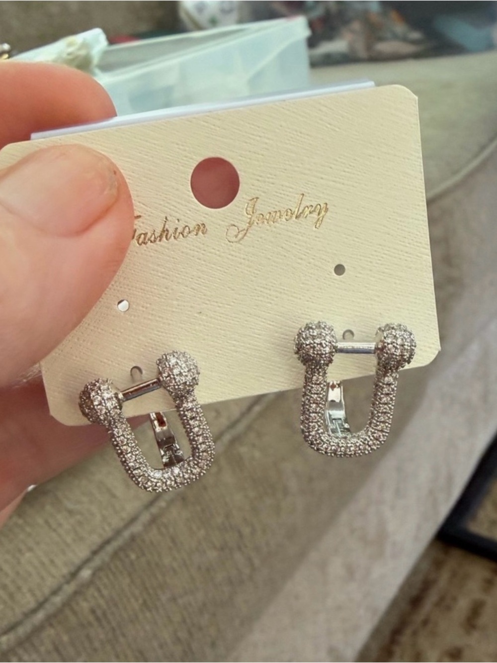 Fashion Jewelry Silver Pavé U-Loop Earrings, NEW, Fashion jewelry